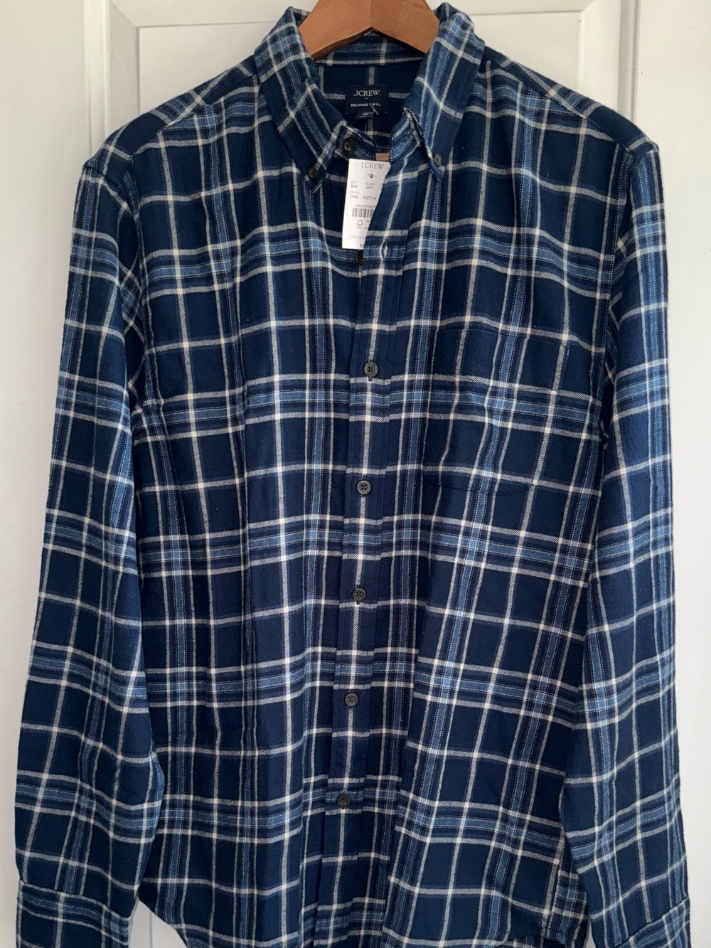 J. Crew NWT Brushed Twill Plaid Long-Sleeve Button-Down Shirt in Navy/White